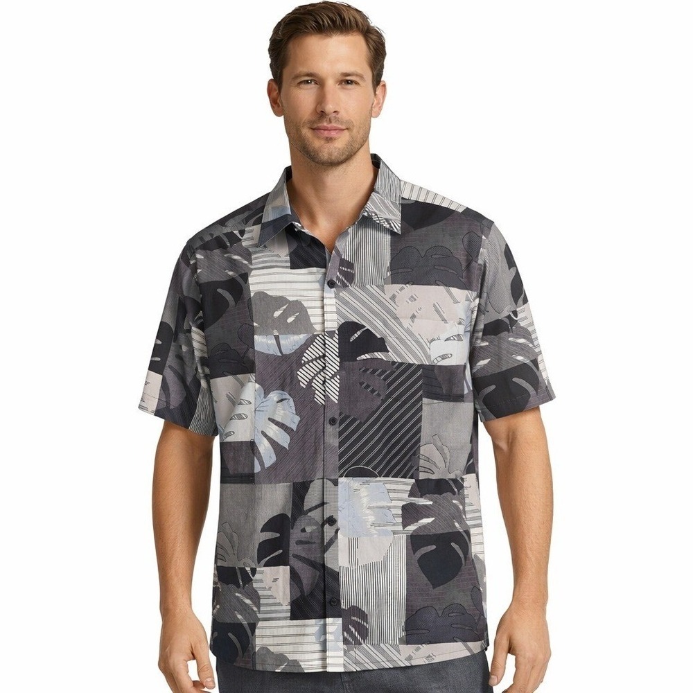 Tommy Bahama The Bahama Coast Shirt Mens XL Grey Monstera Patchwork Performance
